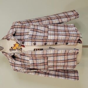 MELLODAY plaid waist length flannel jacket.  Pockets.  Size is Small.